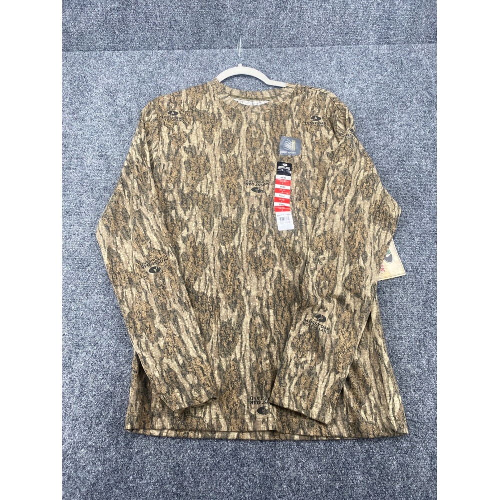 Mossy Oak Bottomland Camo Tee Long Sleeve Shirt Mens Small S Brown Hunting Scent